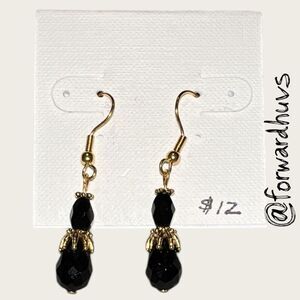 Bundle Sale 3 for $15 | Artisan Earrings – Black Faceted Beads – Gold-Tone Hooks